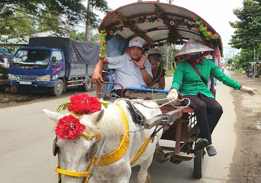 đi xe ngựa trên đường làng